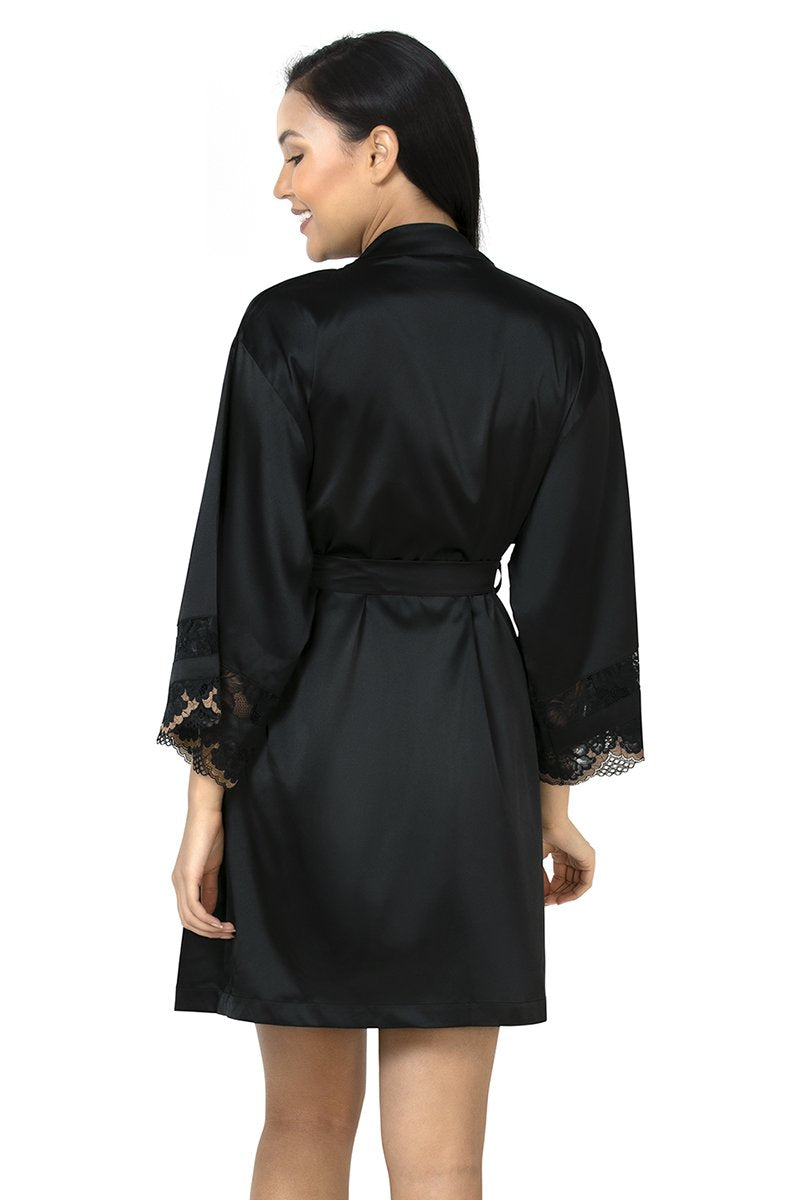 Eternal Romance Satin Lace Robe - Black