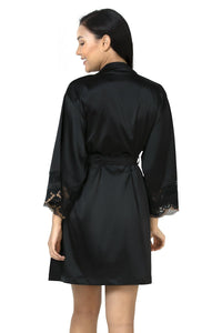 Eternal Romance Satin Lace Robe - Black thumbnail 4