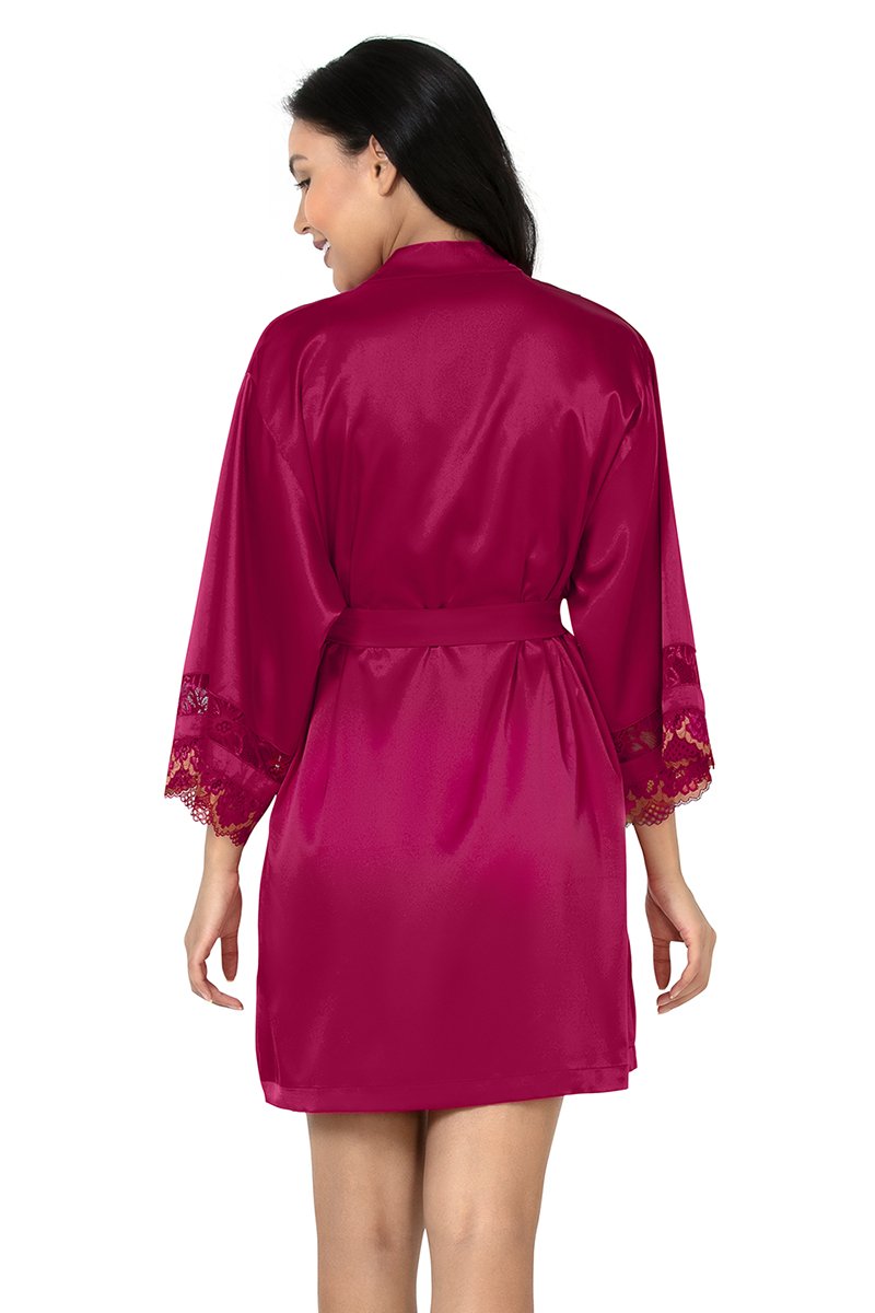 Eternal Romance Satin Lace Robe - Persian Red - Image 4 of 4
