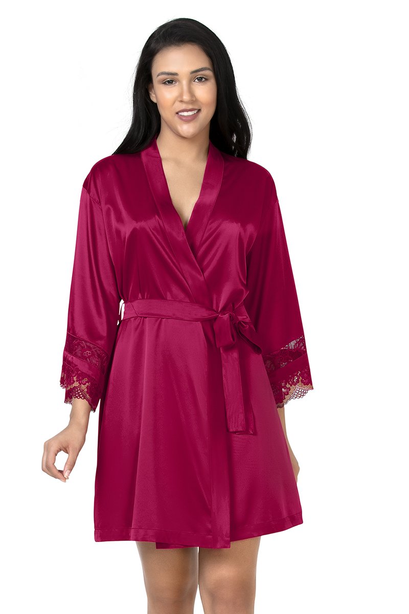 Eternal Romance Satin Lace Robe - Persian Red - Image 2 of 4