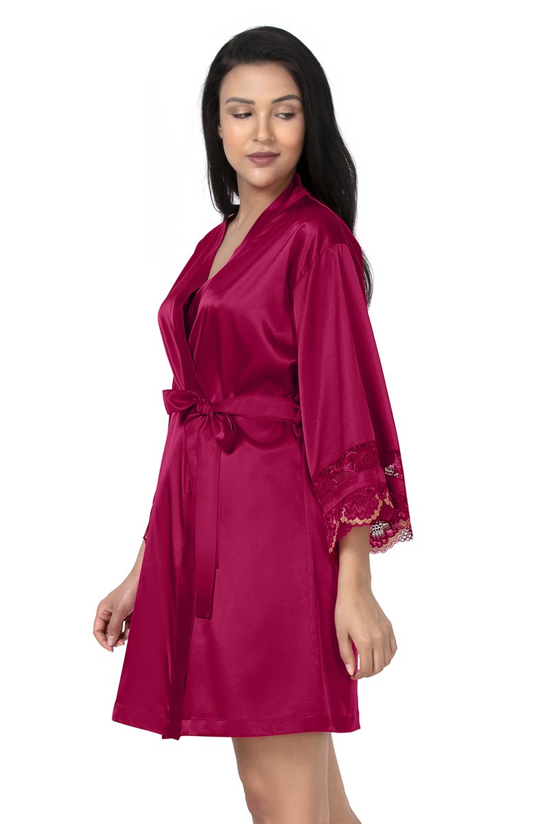 Eternal Romance Satin Lace Robe - Persian Red - Image 3 of 4