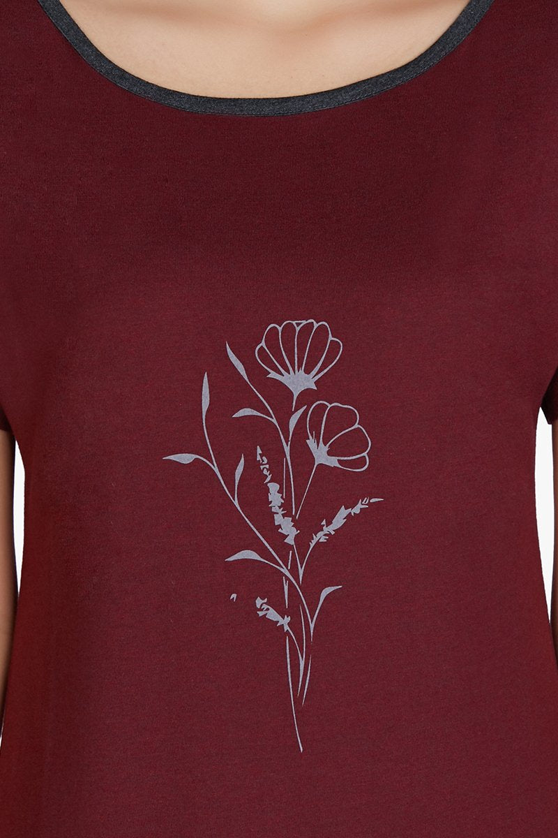 Cotton Blend Sleep Dress - Maroon - Image 4 of 4