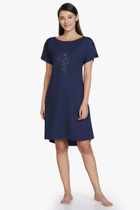 Cotton Blend Sleep Dress - Navy - color option
