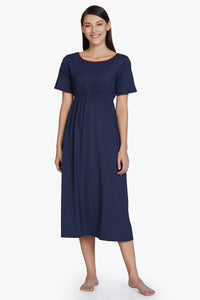 Cotton Blend Chemise Dress - Navy thumbnail 1