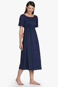 Cotton Blend Chemise Dress - Navy thumbnail 2