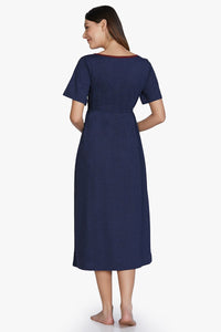 Cotton Blend Chemise Dress - Navy thumbnail 3