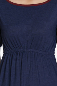 Cotton Blend Chemise Dress - Navy thumbnail 4