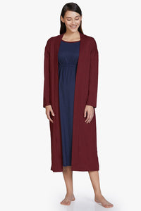 Cotton Blend Sleep Robe - Maroon thumbnail 1