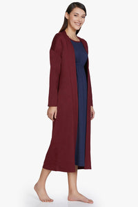 Cotton Blend Sleep Robe - Maroon thumbnail 3