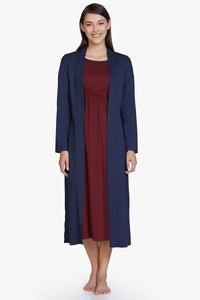 Cotton Blend Sleep Robe - Navy - color option