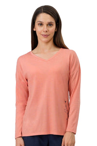 Cotton Blend Long Sleeves Sleep T-shirt - Canyon Clay - color option