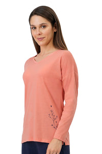 Cotton Blend Long Sleeves Sleep T-shirt - Canyon Clay thumbnail 3