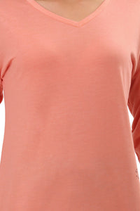 Cotton Blend Long Sleeves Sleep T-shirt - Canyon Clay thumbnail 5