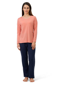 Cotton Blend Long Sleeves Sleep T-shirt - Canyon Clay thumbnail 6