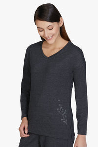 Cotton Blend Long Sleeve Sleep T-shirt - Charcoal thumbnail 2