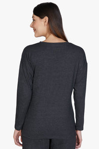 Cotton Blend Long Sleeve Sleep T-shirt - Charcoal thumbnail 3
