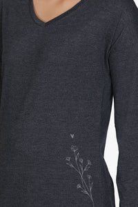 Cotton Blend Long Sleeve Sleep T-shirt - Charcoal thumbnail 4