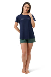 Cotton Blend Sleep T-shirt - Navy