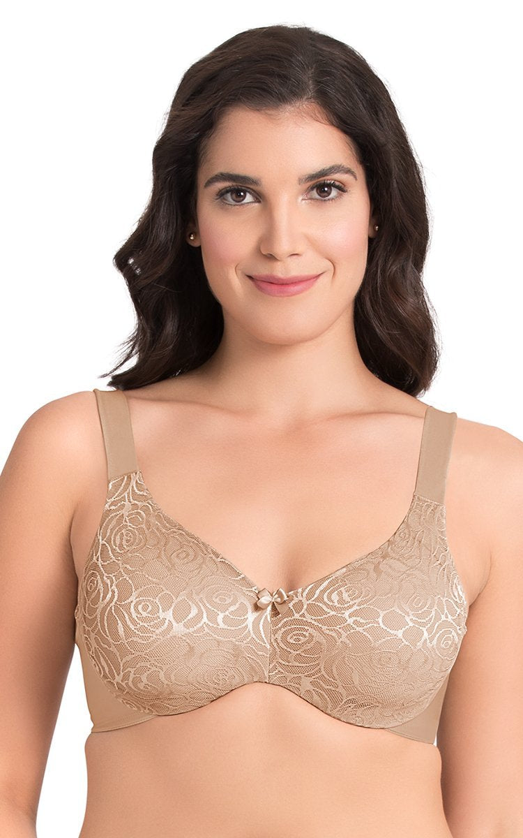  Womens Full Coverage Plus Size Floral Underwire Non Padded  Lace Bra Lingerie 38B Beige