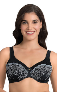 Ultimo Deco Floral Non-Padded Wired Full Cover Bra - Laced Black Color thumbnail 1