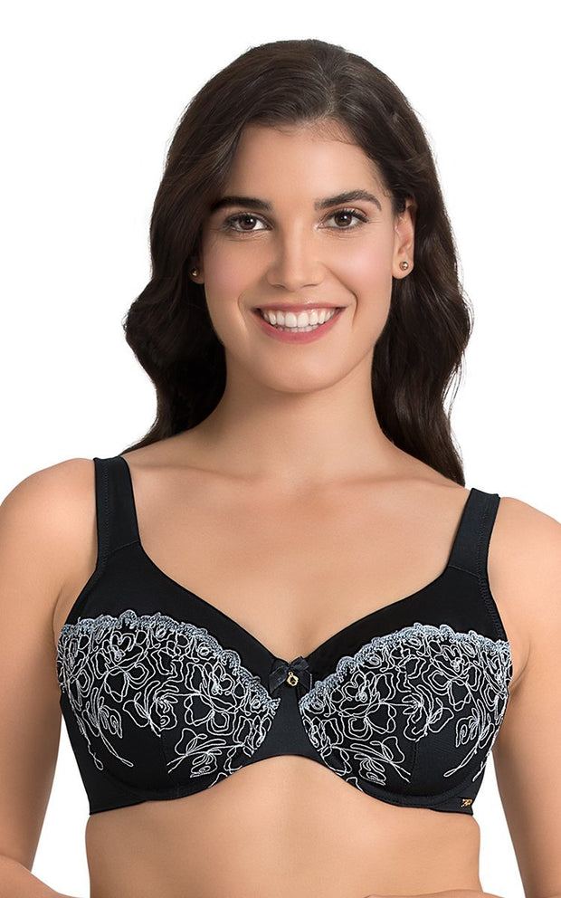 Ultimo Deco Floral Non-Padded Wired Full Cover Bra - Laced Black Color