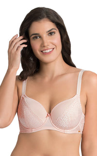 Ultimo Vintage Beauty Padded Wired Full Cover Bra - Laced Cloud Pink Color thumbnail 1