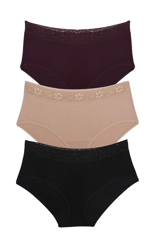 Ultimo Midi with Lace Trim (Pack of 3) - Grape-Sandalwood-Black