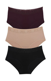 Ultimo Midi with Lace Trim (Pack of 3) - Grape-Sandalwood-Black thumbnail 1