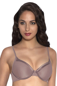Satin Edge Padded Wired Full Coverage Bra - Mink thumbnail 1