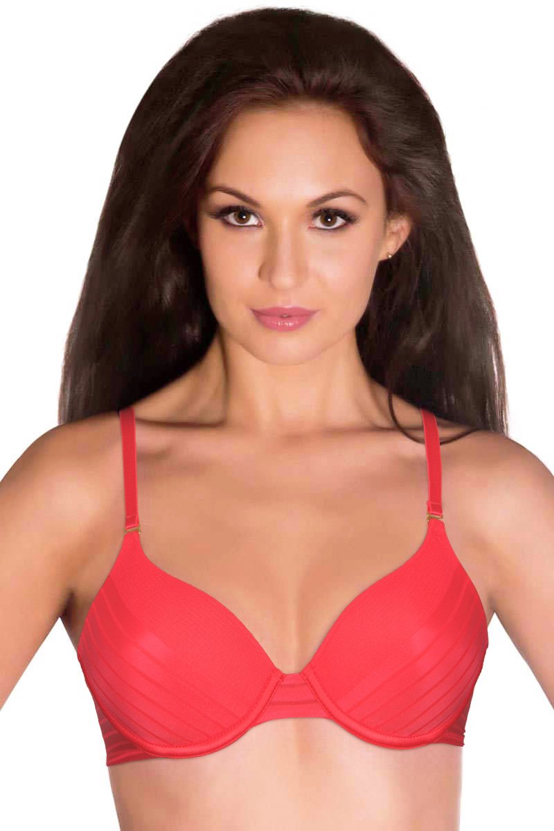 Sheer Stripes Padded T-Shirt Bra - Coral Color