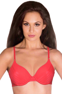 Sheer Stripes Padded T-Shirt Bra - Coral Color thumbnail 1