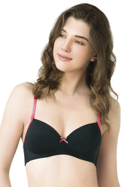 Radiant Chic Padded Non-Wired Bra - Black-Sunkist Coral Color