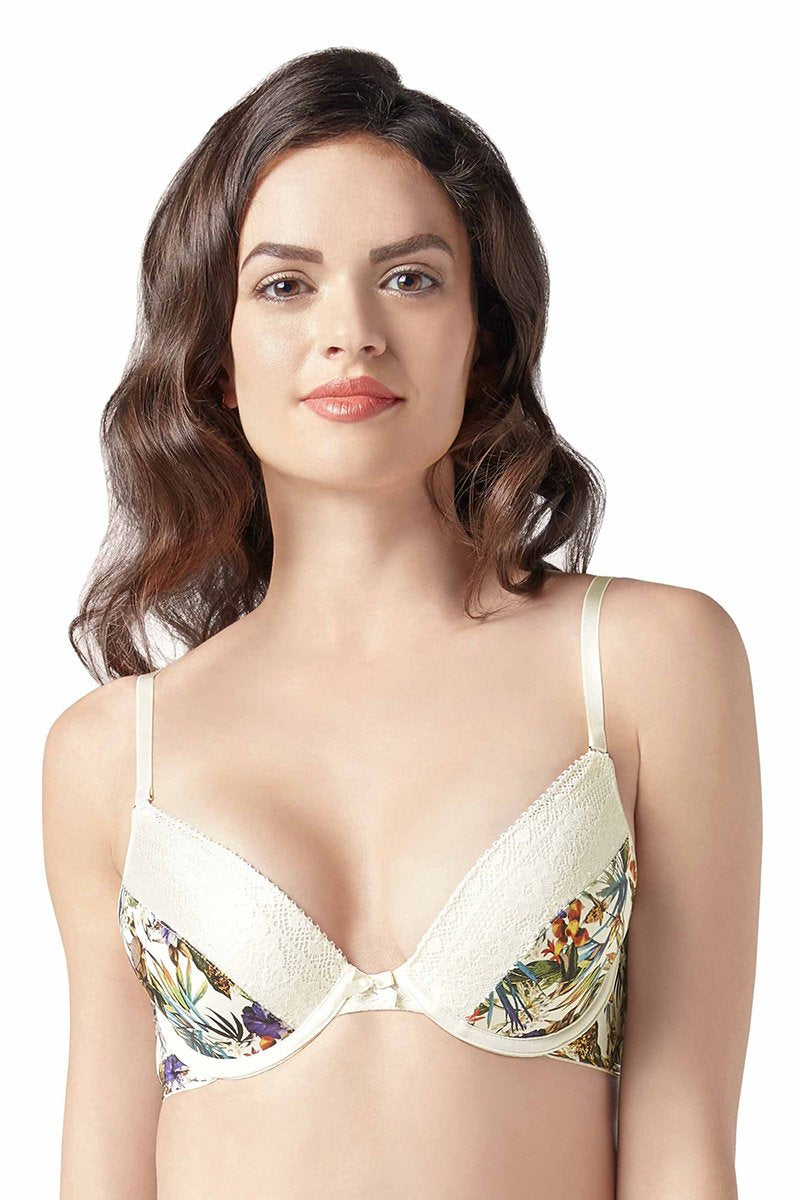 Tropical Crochet Padded Wired Demi Coverage Bra - Whisper White-Tropicana Print - Image 1 of 4