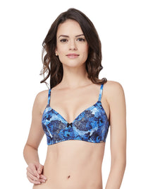 Delicate Bloom Padded Non-Wired Bra - Insignia Blue Black Color thumbnail 1