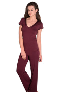 Satin Edge Pyjama top - Burgundy thumbnail 3