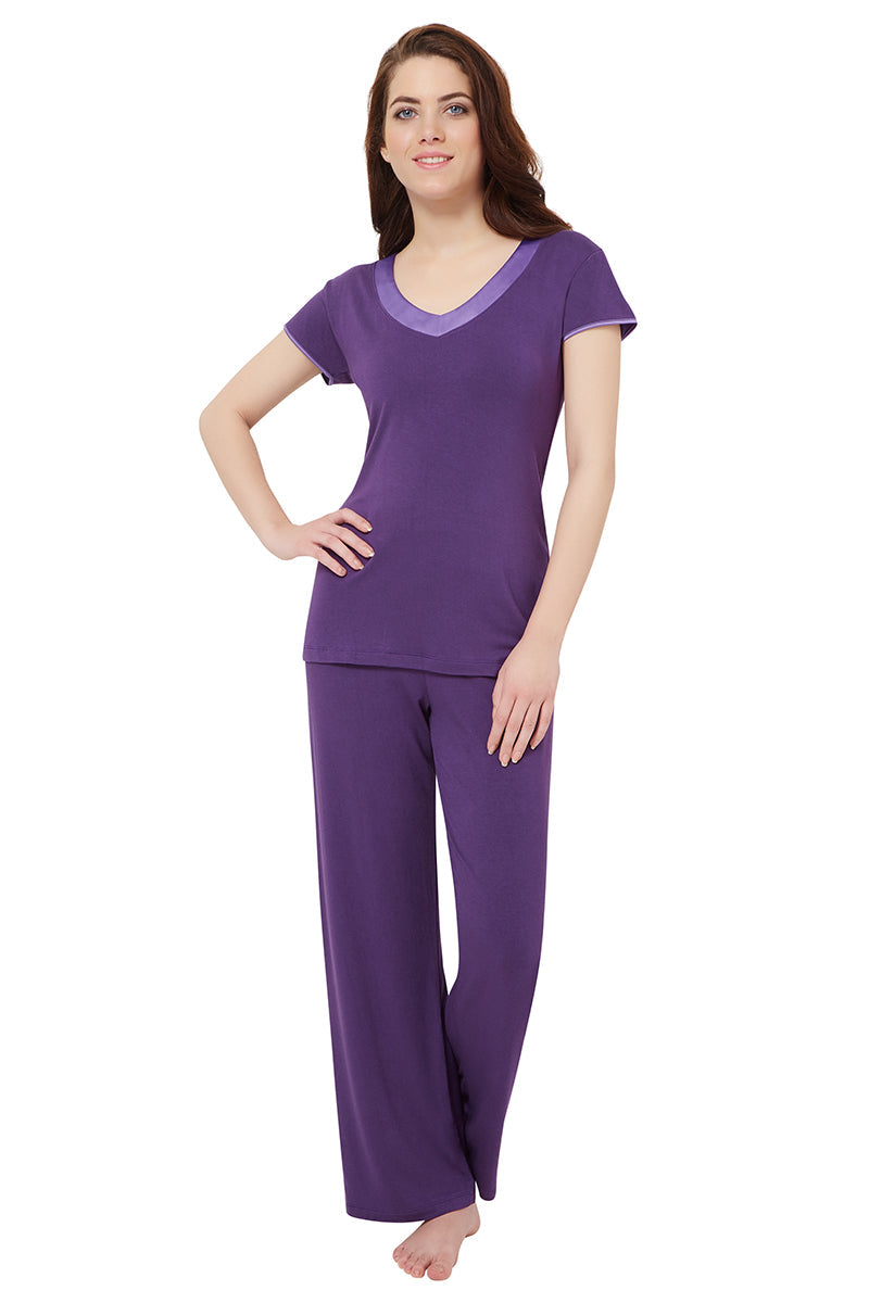 Satin Edge Pyjama top - Purple Plumeria