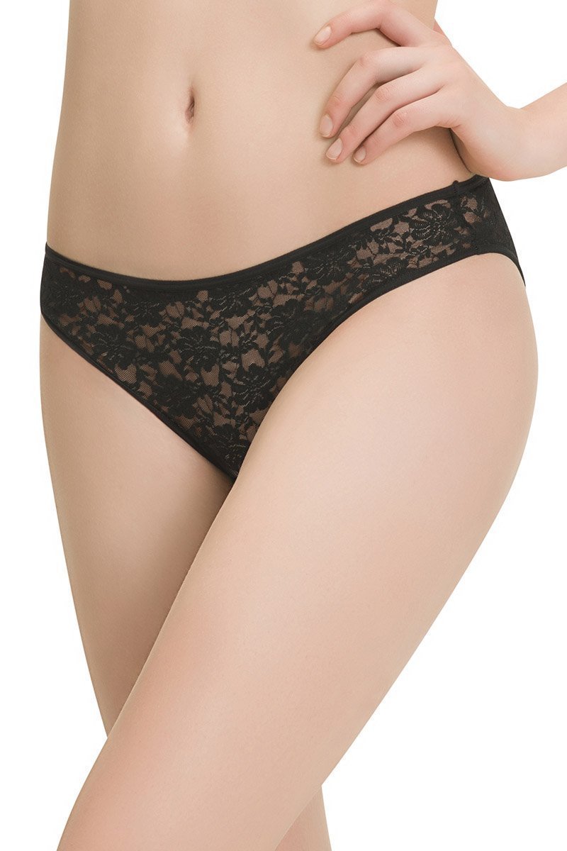 Floral Romance Lace Bikini Panty - Black