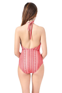 High Neck One Piece Swimwear - Coral Pr thumbnail 3