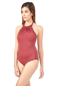 High Neck One Piece Swimwear - Dragon Red thumbnail 2