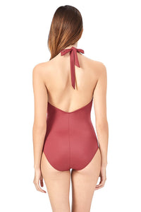 High Neck One Piece Swimwear - Dragon Red thumbnail 3