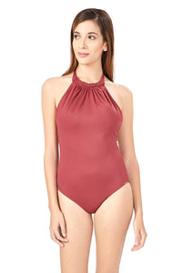 High Neck One Piece Swimwear - Dragon Red thumbnail 1