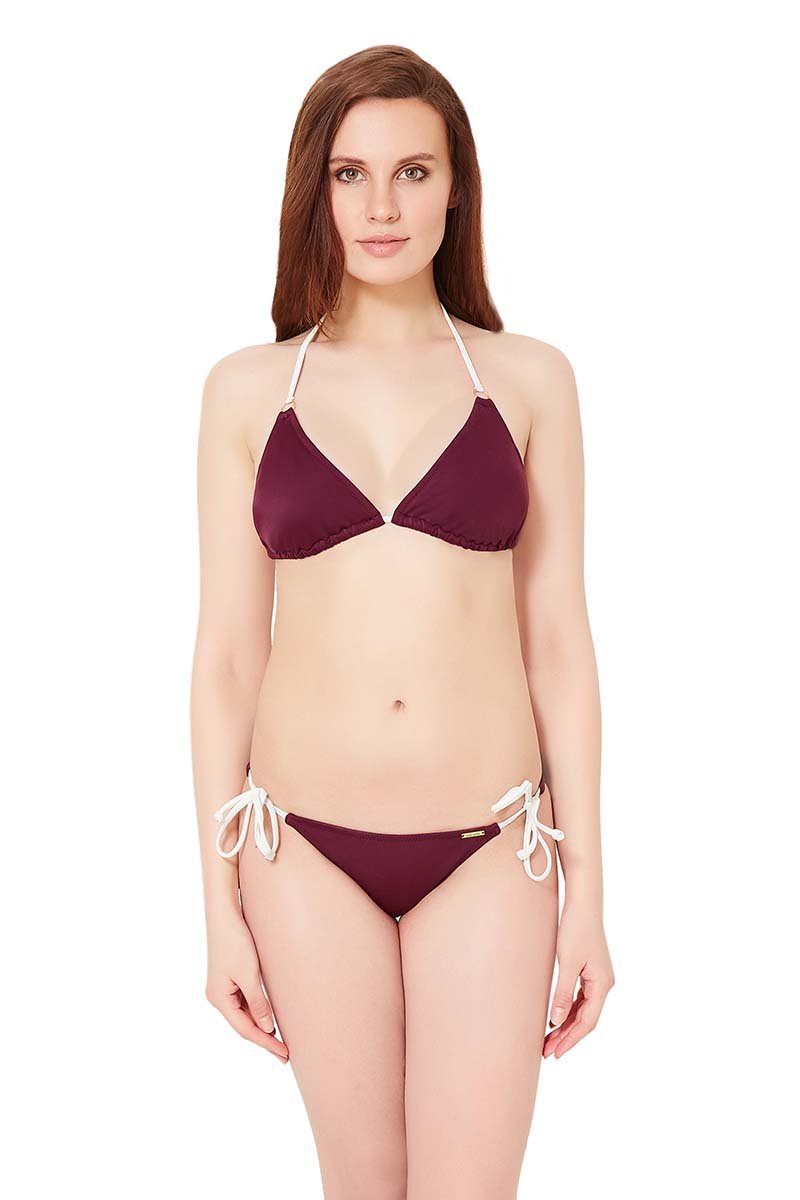Padded String Swim Bikini Top - Red Purple
