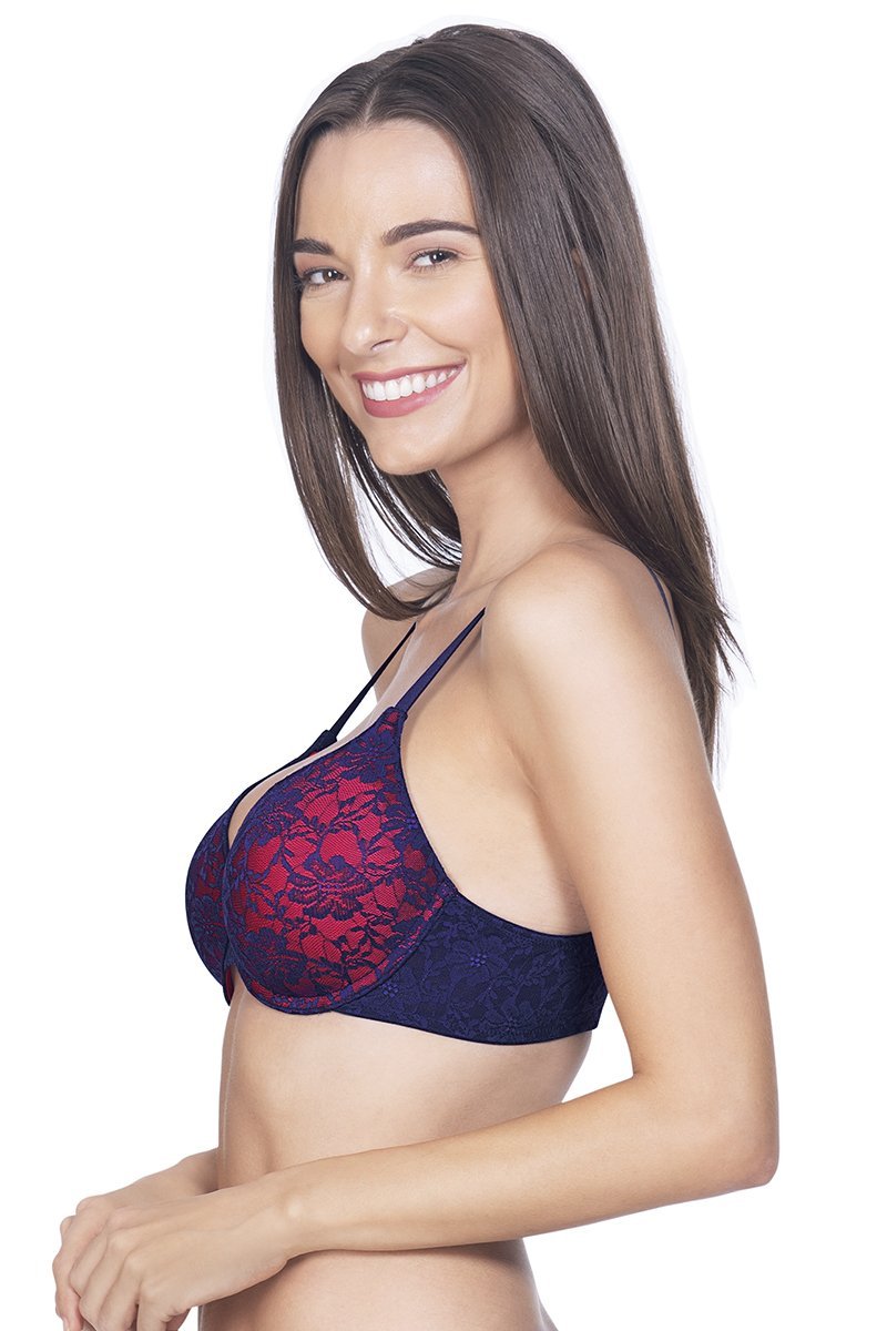 Floral Romance Padded Wired Bra - Neon Pink-Ink