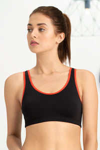 Medium Impact Non-Padded Non-Wired Racerback Sports Bra - Black-Lava Color thumbnail 1