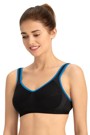 Medium Impact Non-Padded Non-Wired U-Back Sports Bra - Black-Blue