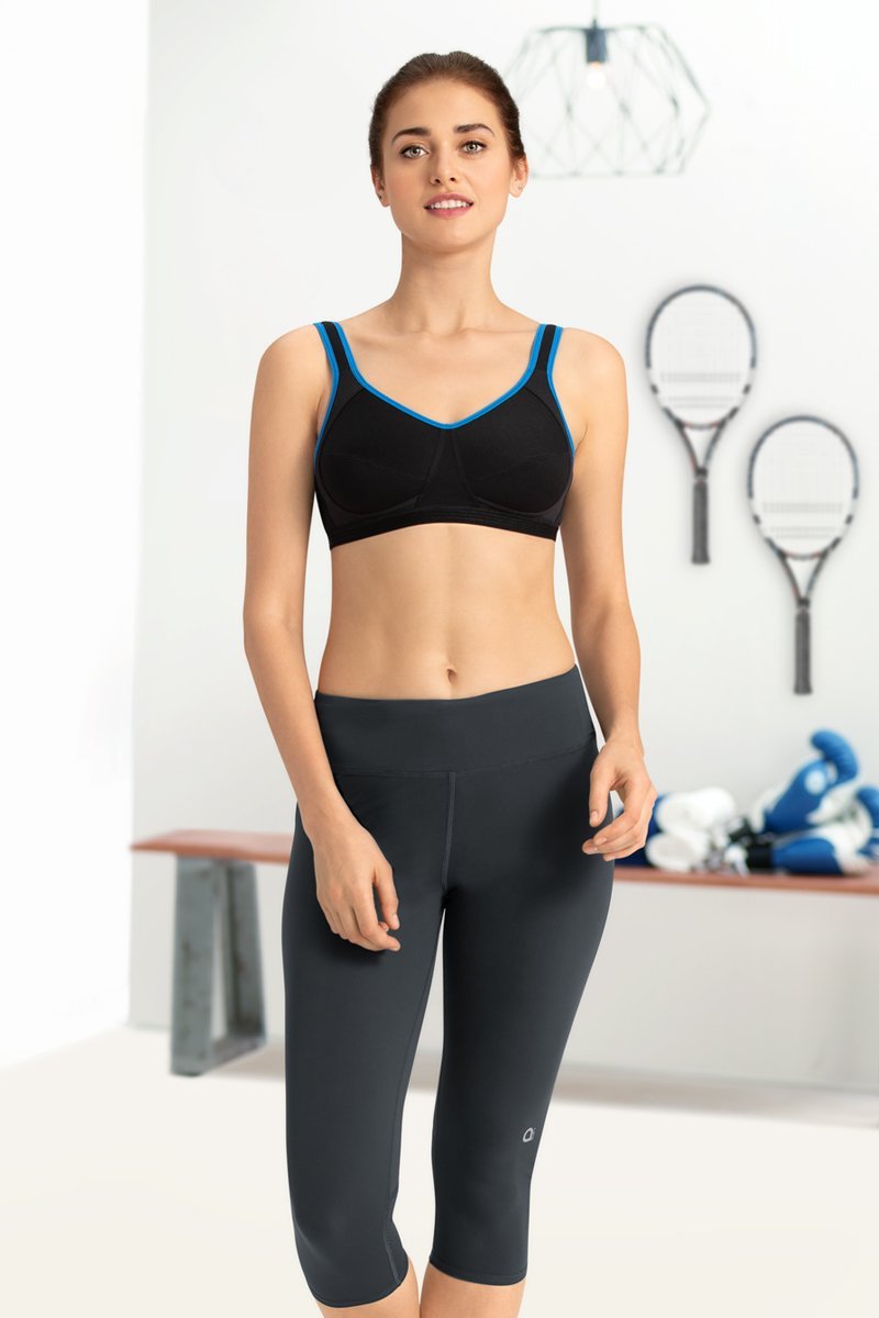 Medium Impact Non-Padded Non-Wired U-Back Sports Bra - Black-Blue