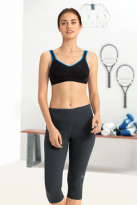 Medium Impact Non-Padded Non-Wired U-Back Sports Bra - Black-Blue thumbnail 4