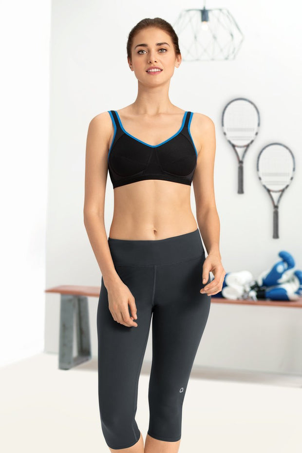 Medium Impact Non-Padded Non-Wired U-Back Sports Bra - Black-Blue