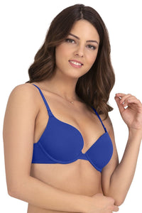 Cotton Heavily Padded Wired Push-Up Bra - Royal Blue thumbnail 3