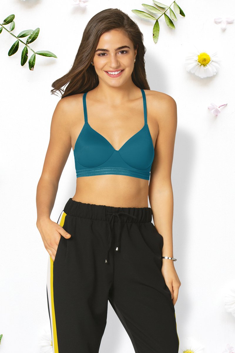 Padded Non-Wired Chic Lounging Slip-on Racerback Bralette - Ocean Depths